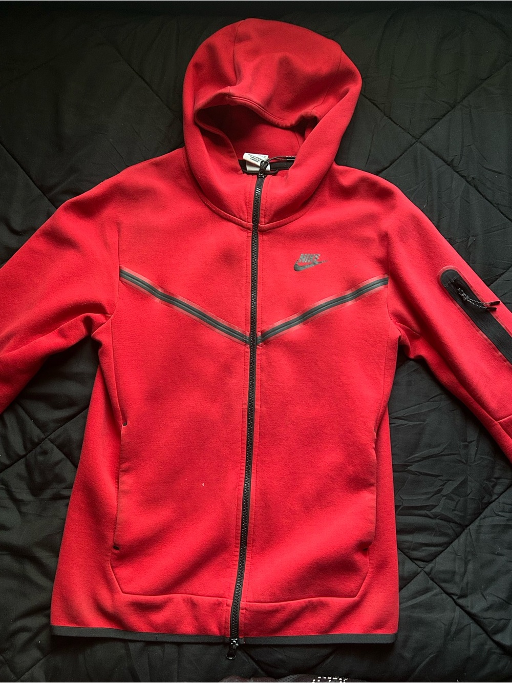 Nike Red Hooded Full-Zip Bomber Jacket
